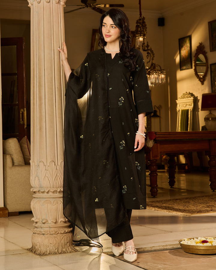 Vayra Black Embroidered Cotton Suit Set