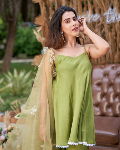 Zain Sage Green Solid Silk Suit Set