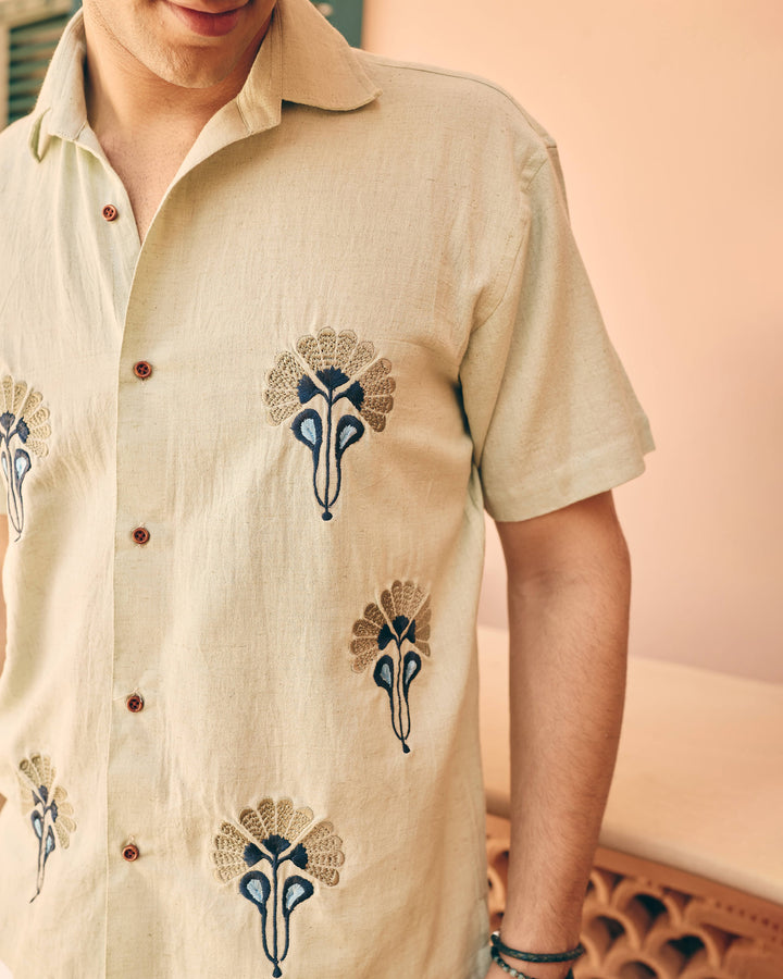 Meto Mint Cotton Flex Embroidered Shirt