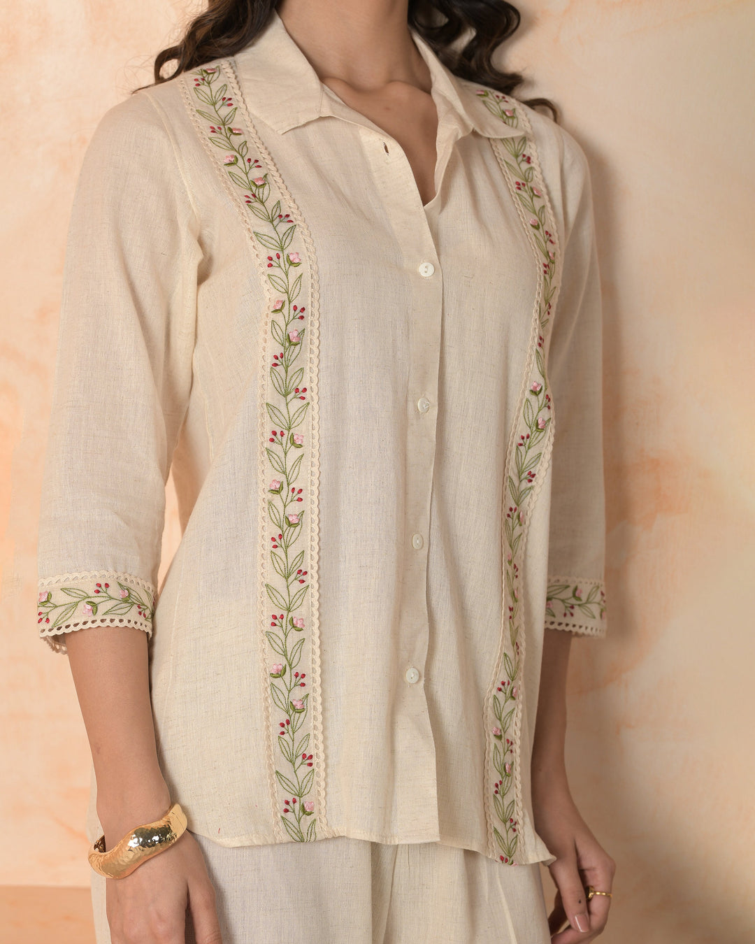 Zafira Cream Embroidered Cotton Flex Coord Set