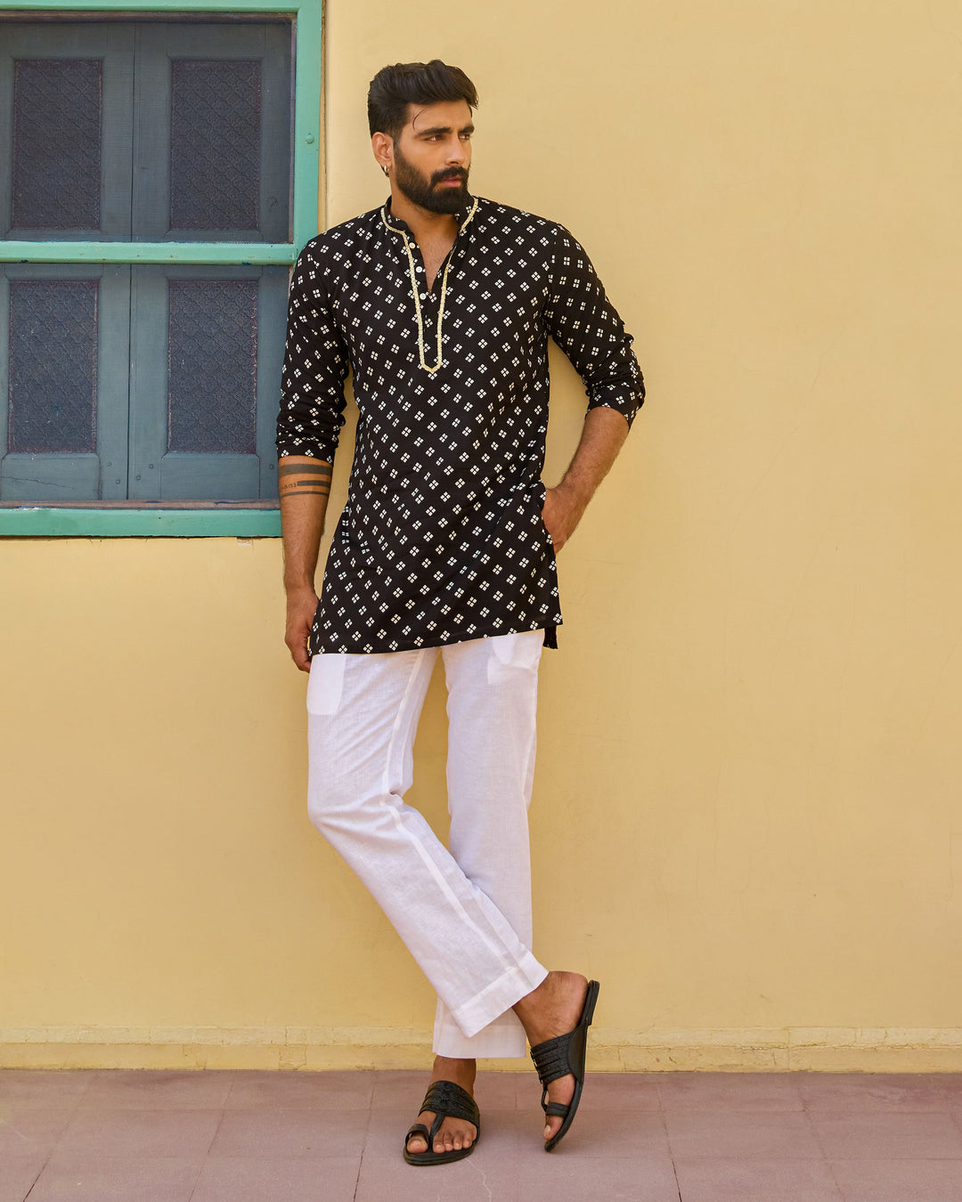 Nitesh Black Bandhani Chanderi Kurta