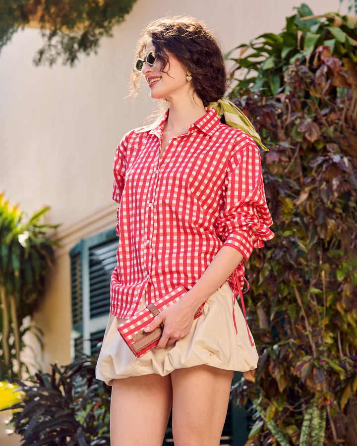 Keira Red Pink Cotton Checks Printed Shirt