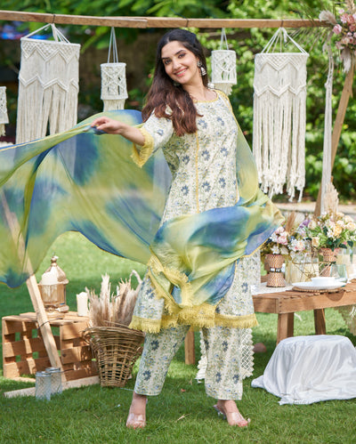 Dityaa Mint Printed Cotton Suit Set