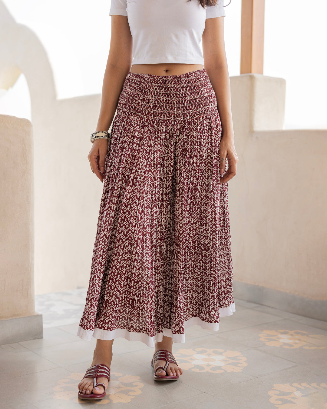 Elanvi Maroon Printed Cotton Skirt