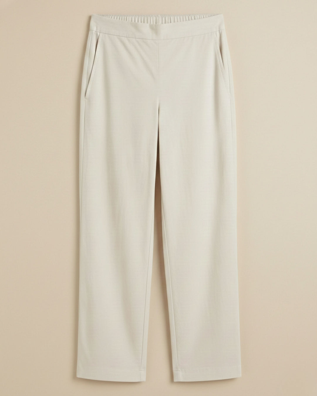 Kriya Off White Cotton Solid Straight Pants