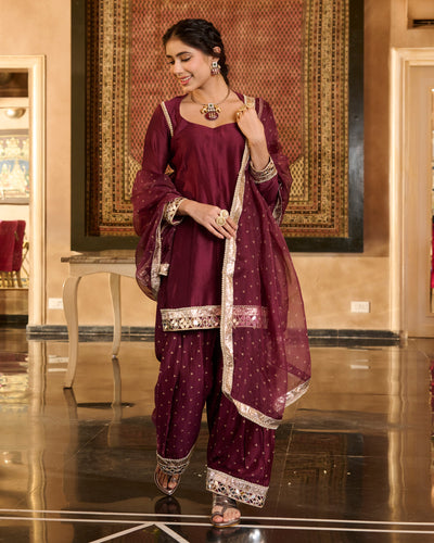 Ira Plum Solid Chanderi Farsi Salwar Set