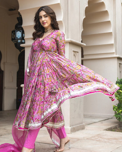 Yelena Chanderi Angrakha Suit Set