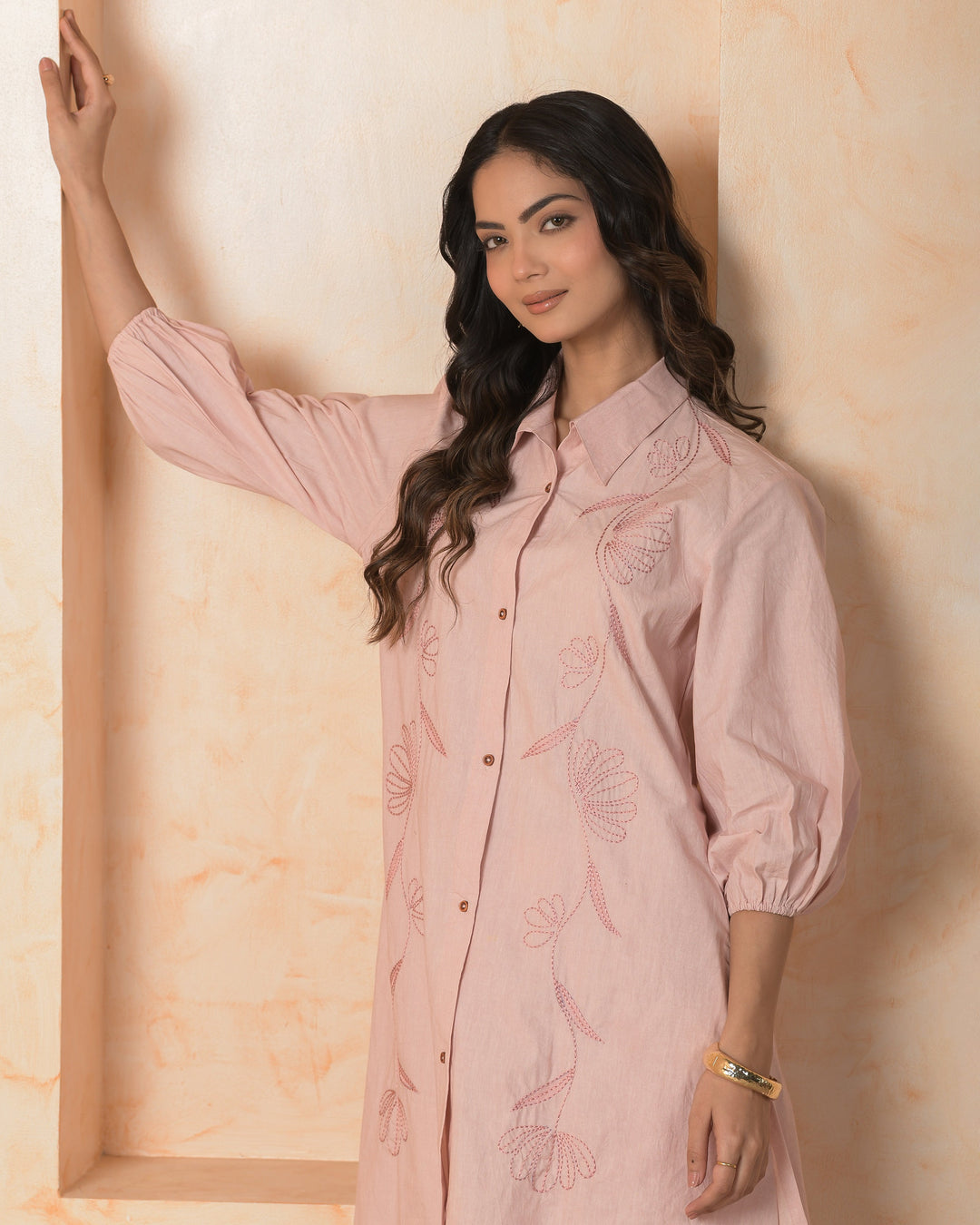 Noirra Pink Embroidered Cotton Coord Set