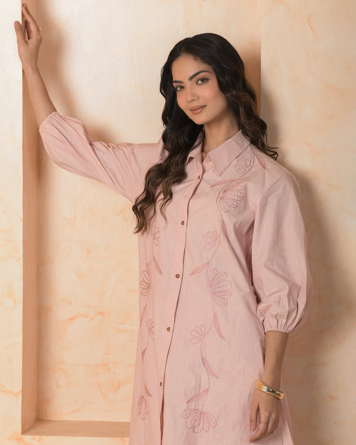 Noirra Pink Embroidered Cotton Coord Set