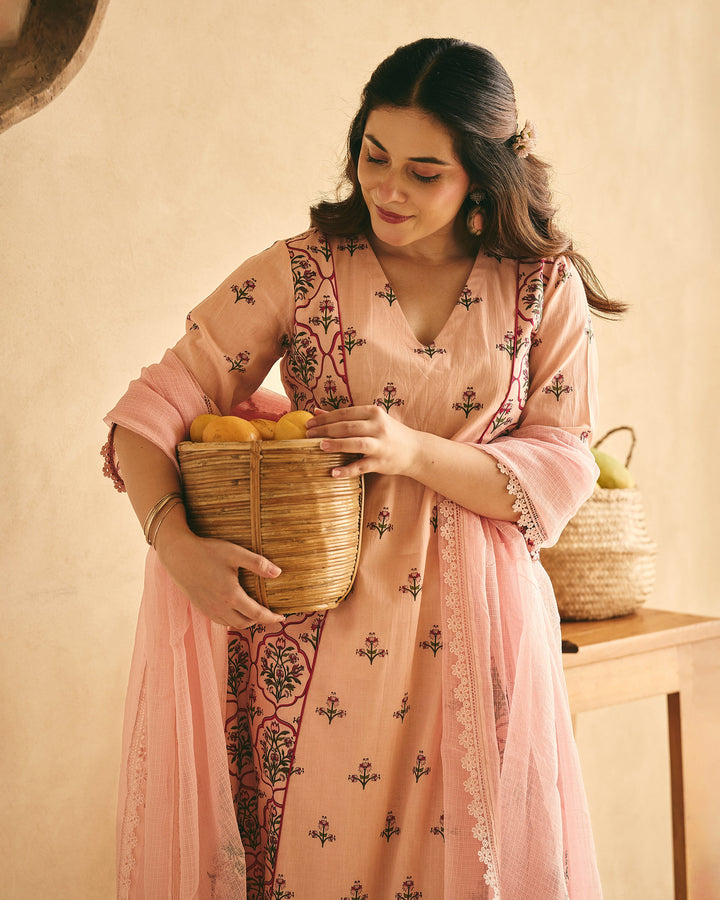 Manya Powder Pink Cotton Printed Suit Set