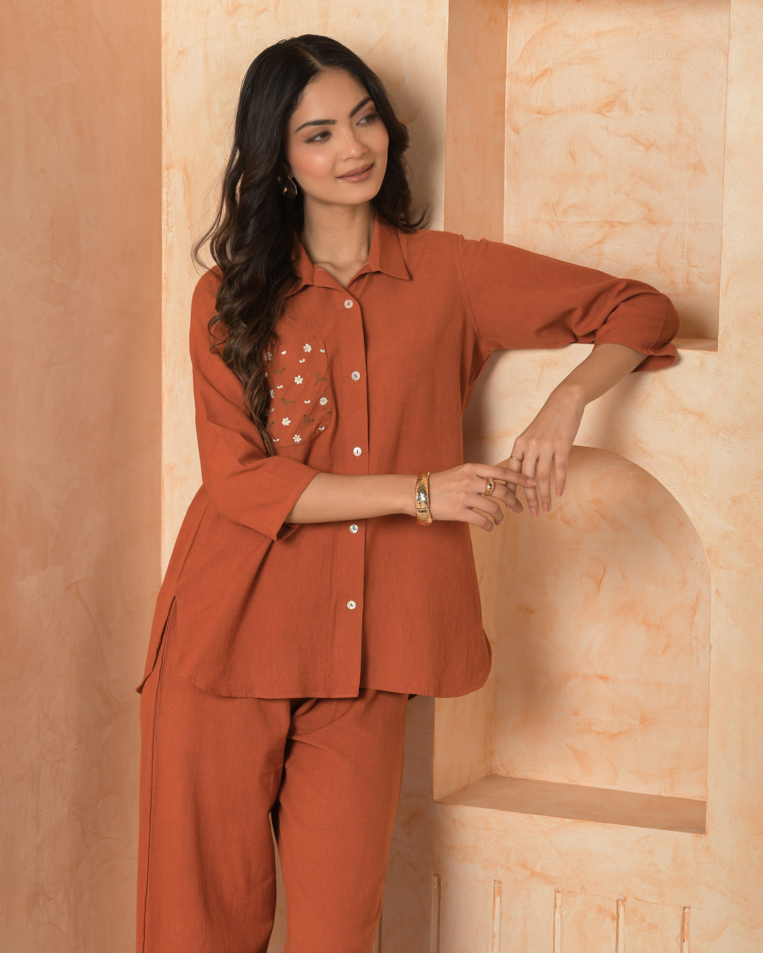 Amethyst Orange Embroidered Cotton Flex Coord Set