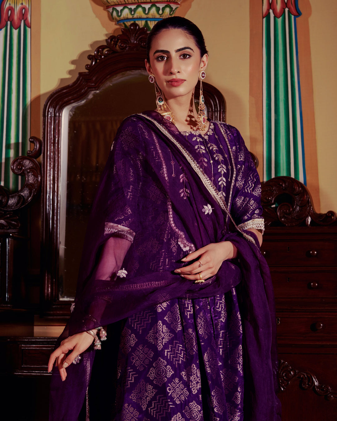 Devyani Purple Jacquard Suit Set