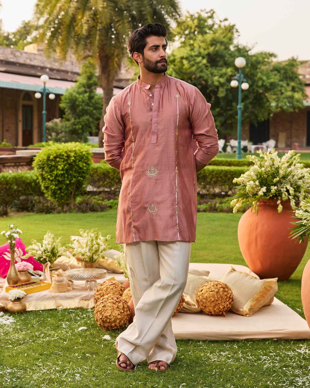 Avneesh Mauve Chanderi Embroidered Kurta