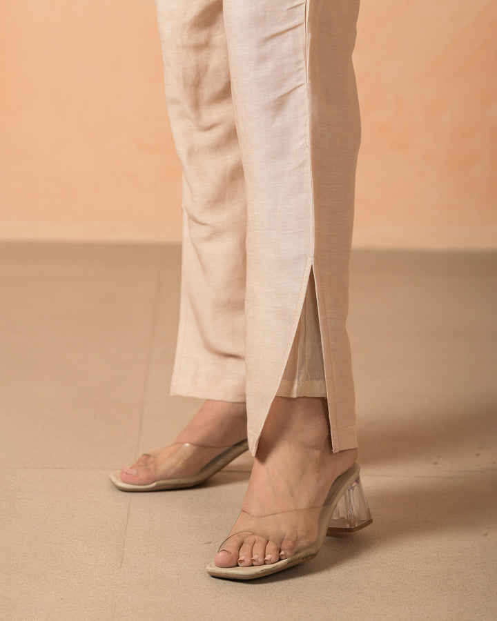 Saiyaara Beige Cotton Flex Solid Straight Pants