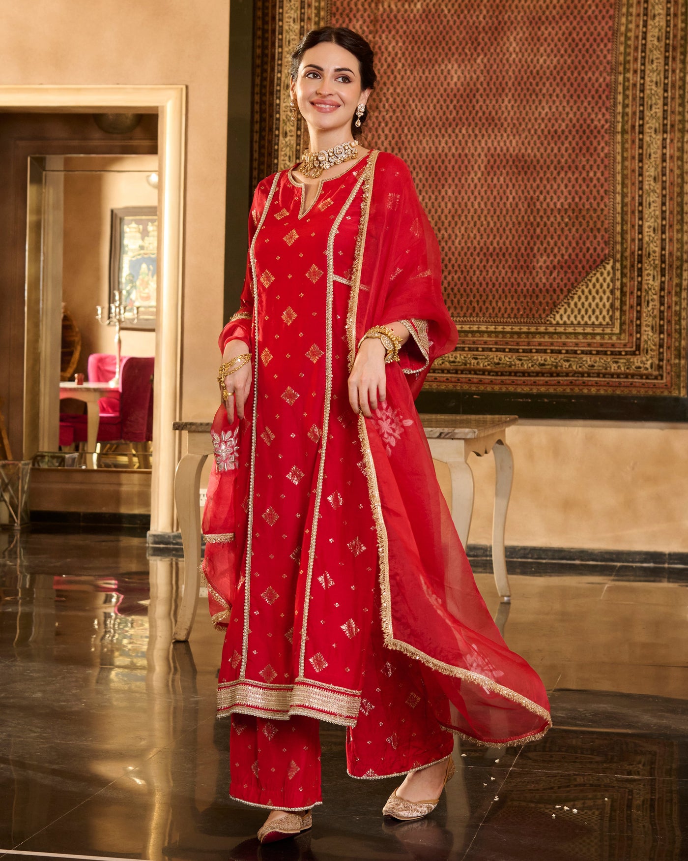 Jini Red Jacquard Suit Set