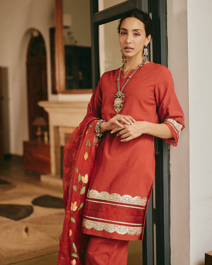 Fit Orange Handpainted Cotton Suit Set