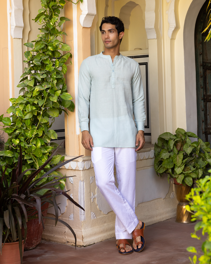 Tejas Pastel Blue Solid Cotton Flex Kurta