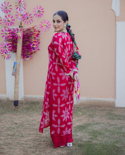 Sudha Pink Bandhani Chinon Kurta Set