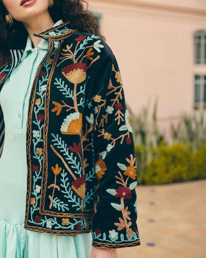 Obsidia Black Velvet Suzani Jacket