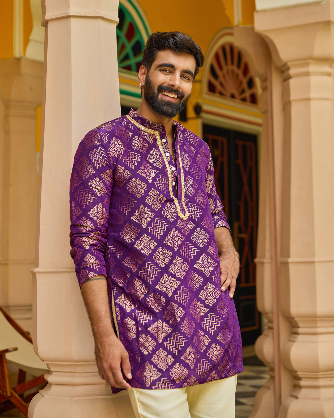 Devam Purple Jacquard Kurta