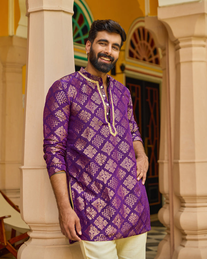 Devam Purple Jacquard Kurta