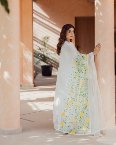 Swirl Off White Handpainted Chanderi Suit Set