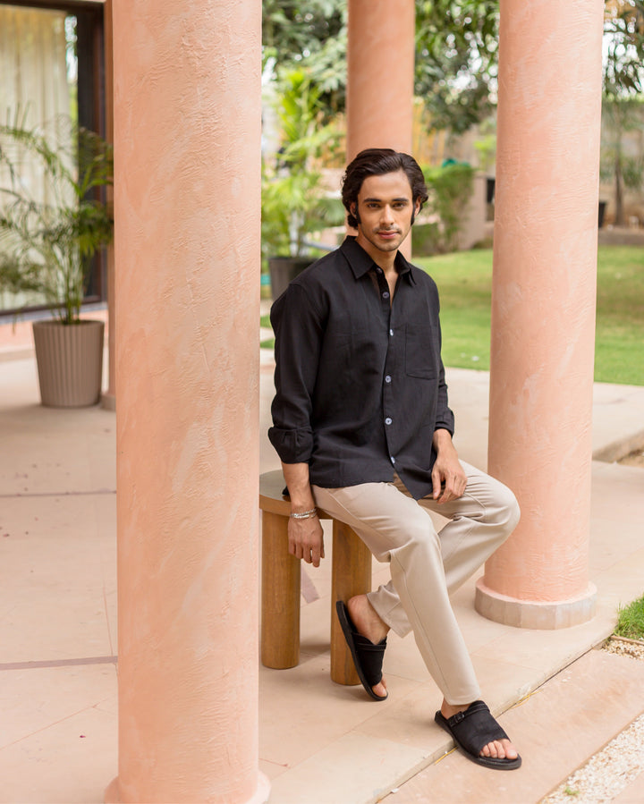 Zyler Black Cotton Flex Solid Shirt