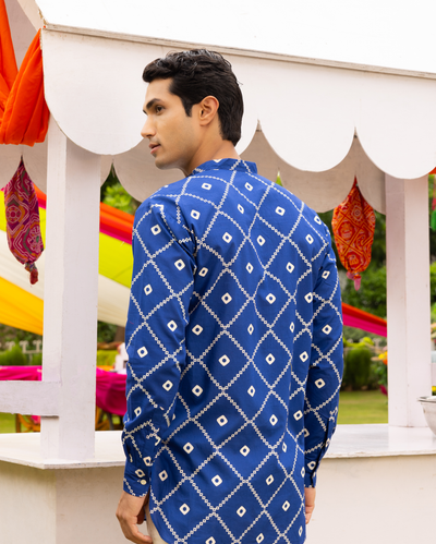 Vedvik Blue Bandhani Cotton Kurta