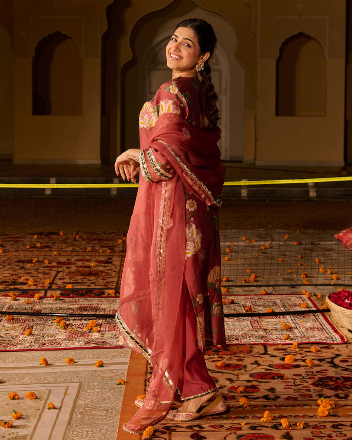 Rooh Mauve Printed Chanderi Suit Set