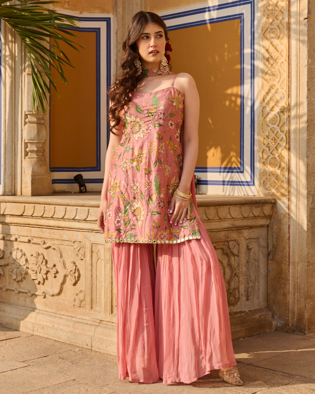 Solis Mauve Printed Chanderi Sharara Set