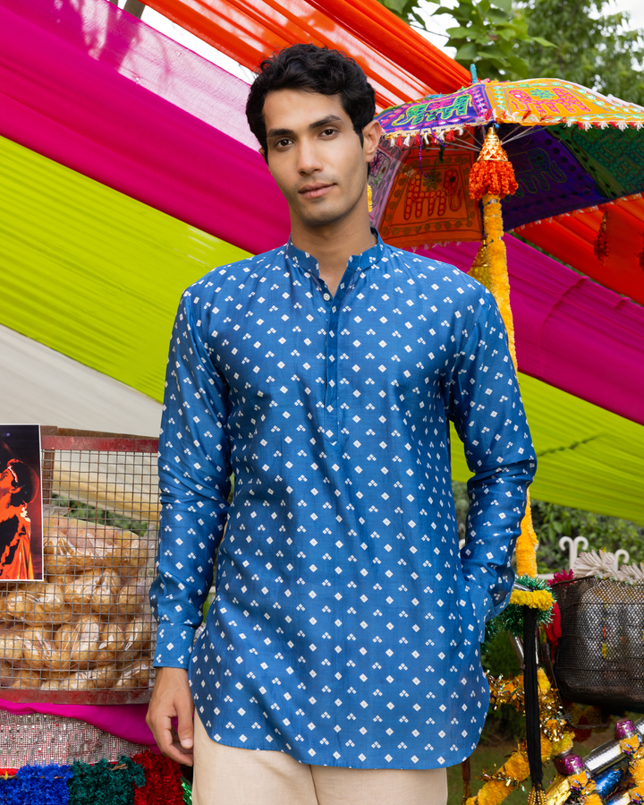 Divit Blue Bandhani Chanderi Kurta