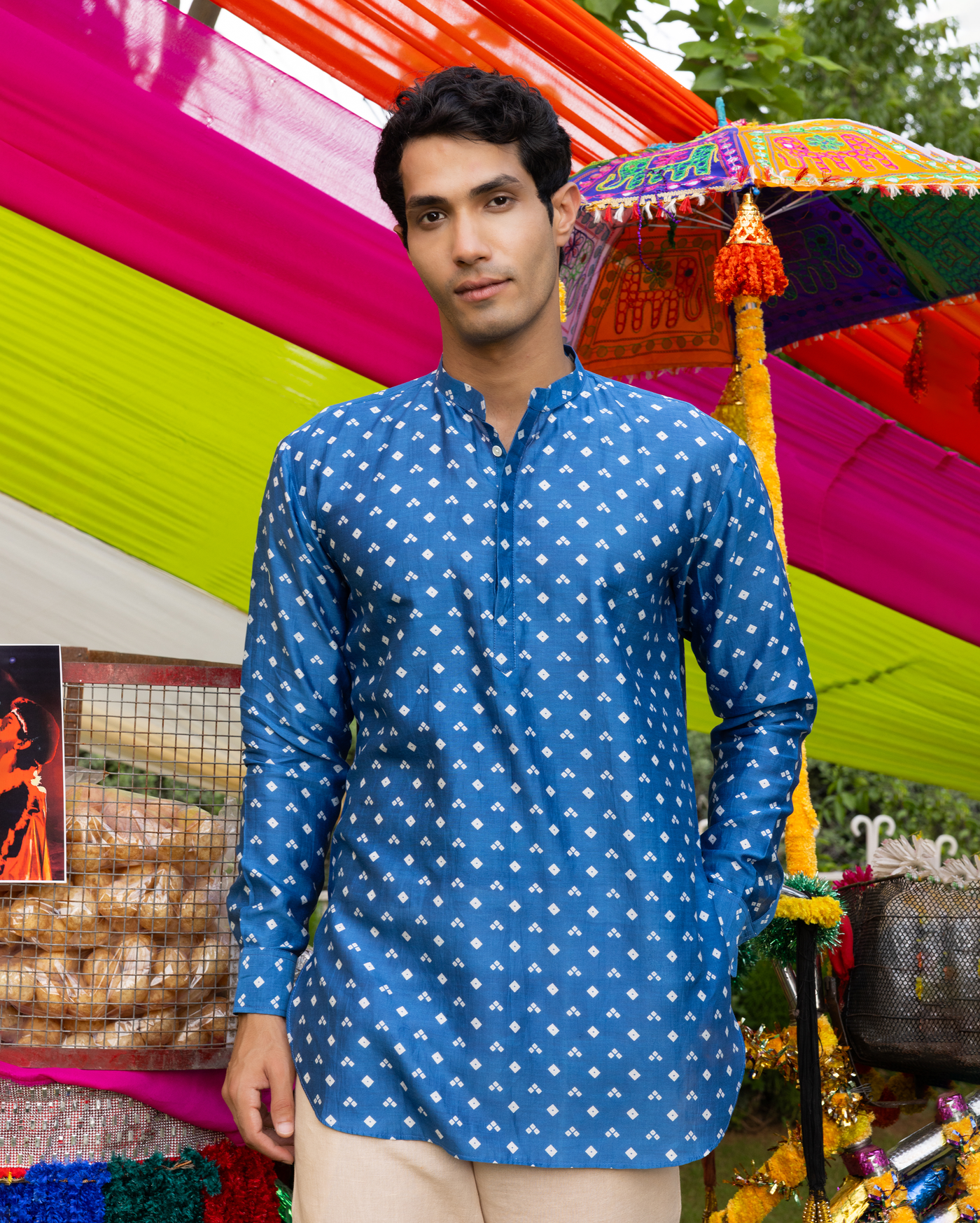 Divit Blue Bandhani Chanderi Kurta