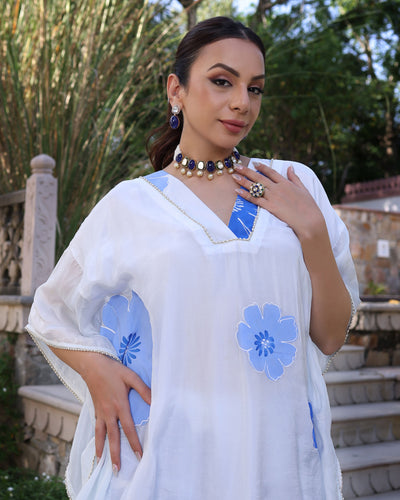 Oceanic Blue Floral Handpainted Silk Coord Set