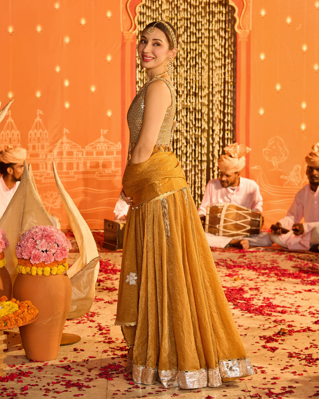 Vasudha Brownish Orange Tissue Lehenga Set
