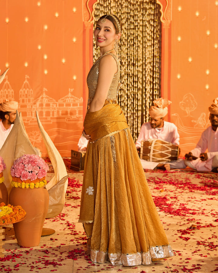 Vasudha Brownish Orange Tissue Lehenga Set