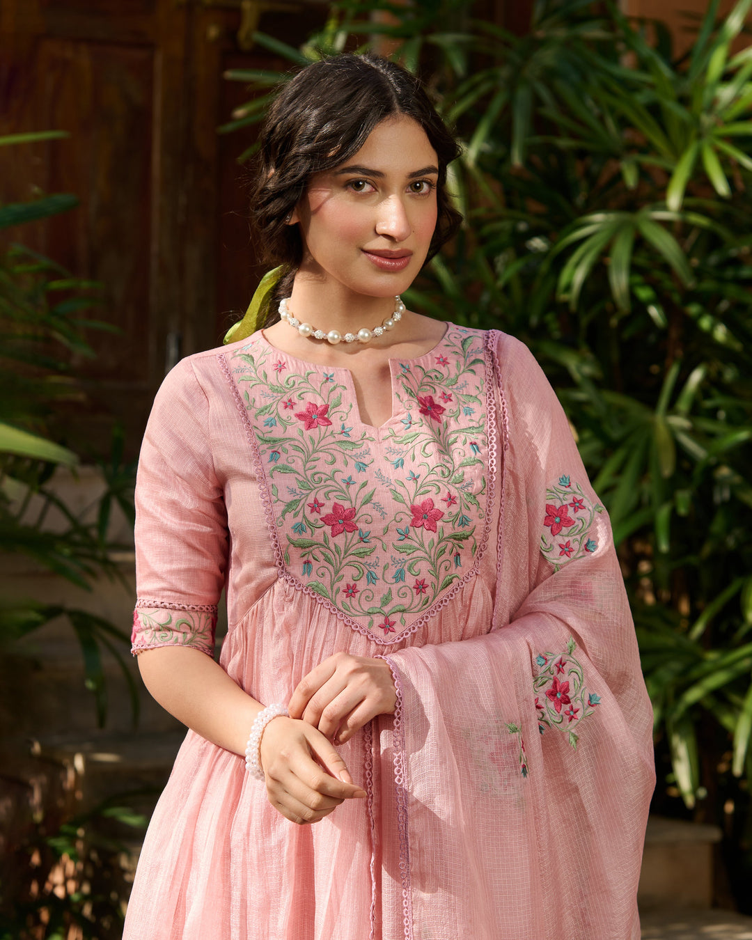 Aashna Pink Embroidered Doria Suit Set