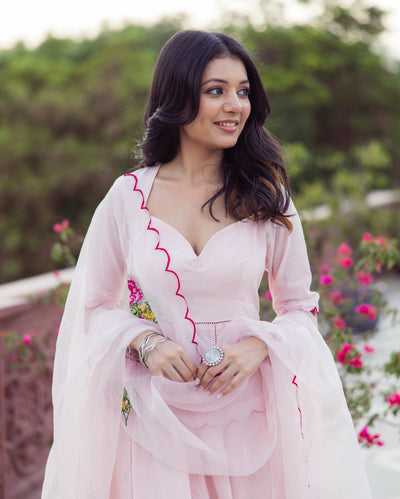 Shell Pink Embroidered Cotton Suit Set