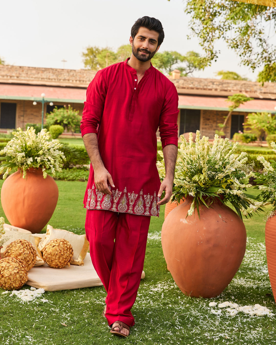 Aarambh Red Chanderi Embroidered Kurta