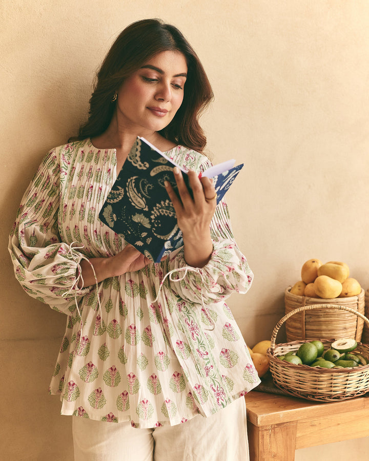 Alina White Mul Cotton Printed Coord set