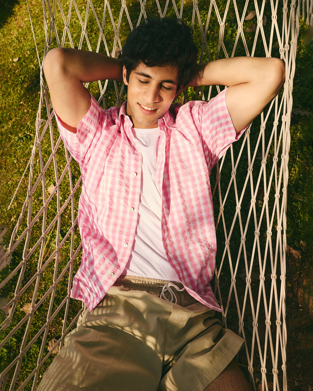 Enzo Pink Cotton Checks Printed Shirt