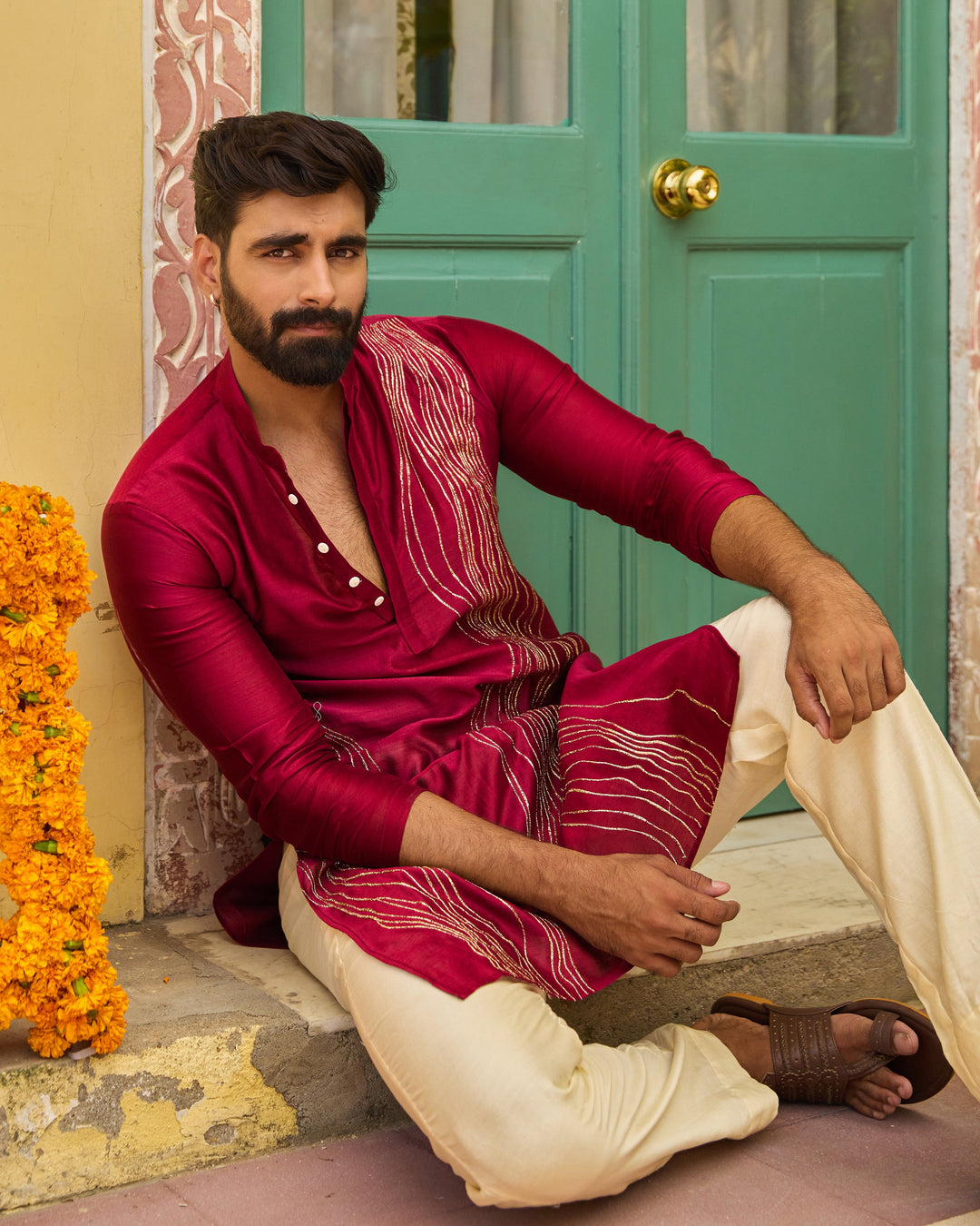 Sivet Plum Chanderi Embroidered Kurta