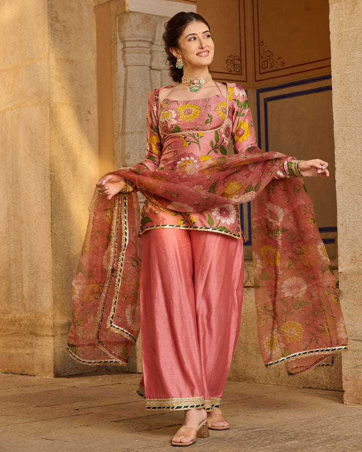 Haya Mauve Printed Chanderi Suit Set