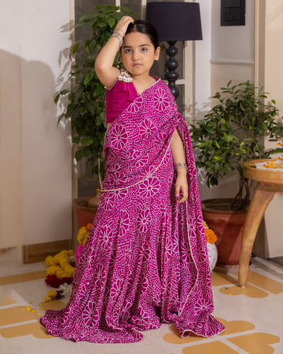 Mahi Purple Bandhani Crepe Pre Draped Saree