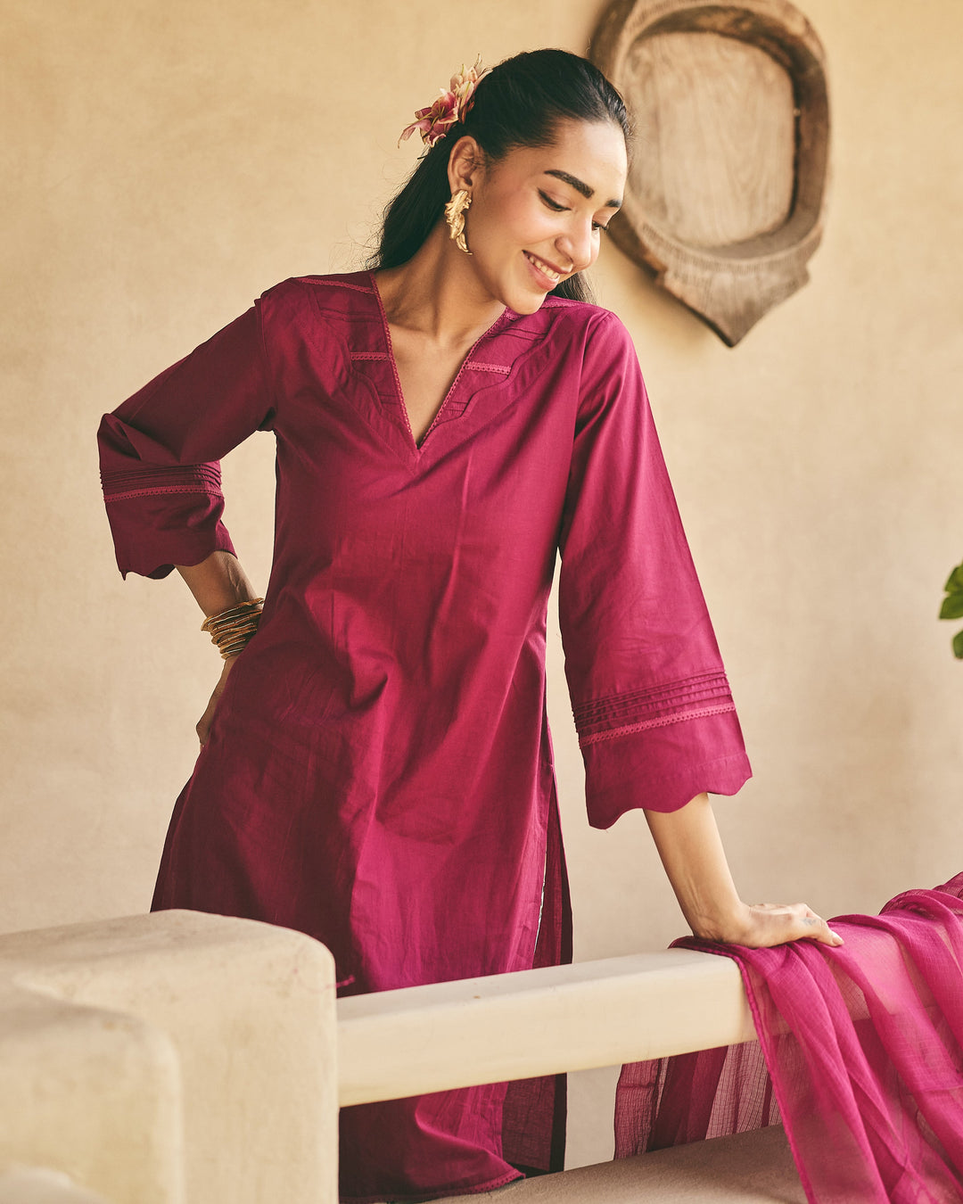 Gena Purple Cotton Printed Suit Set