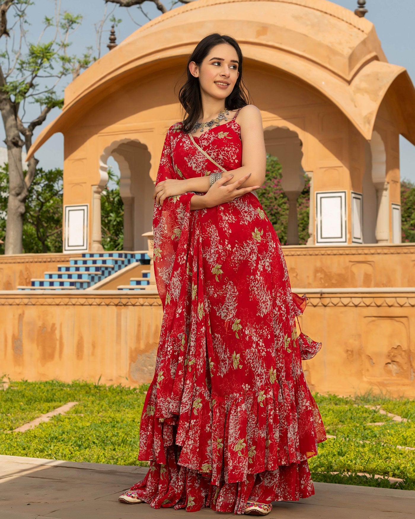 Shop Raina Georgette Pre draped Saree for Women Online in India at Aachho