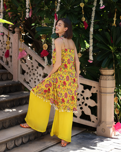 Sunflower Yellow Symphony Printed Chinon Coord Set