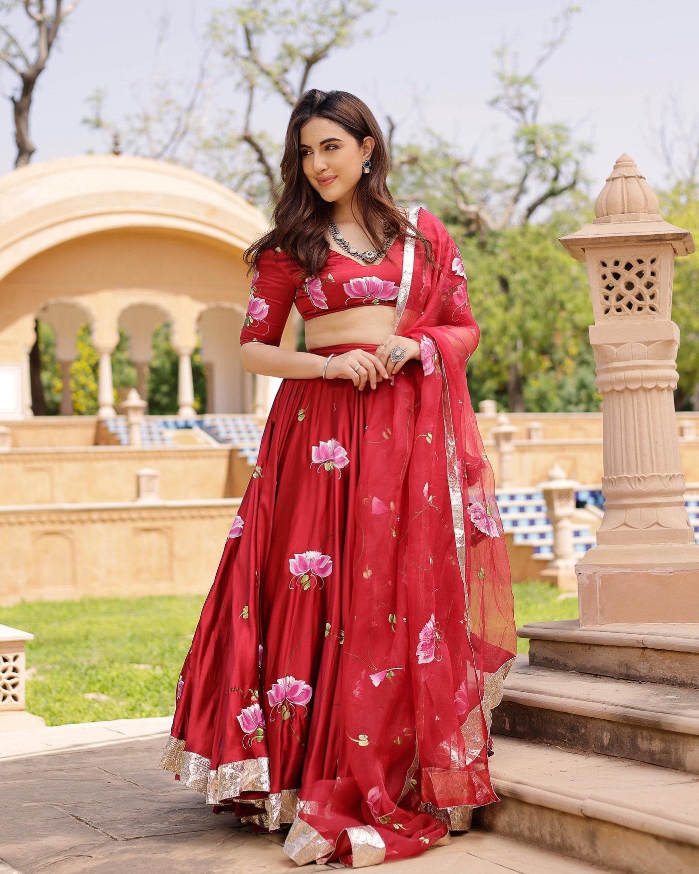 Gulsheen Handpainted Satin Lehenga Set