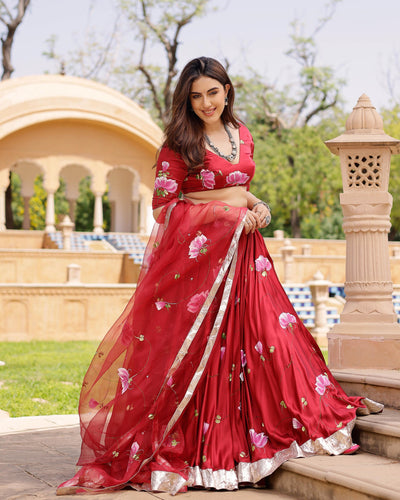 Gulsheen Handpainted Satin Lehenga Set