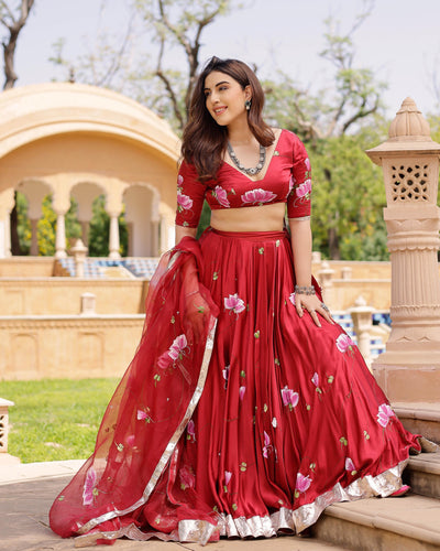 Gulsheen Handpainted Satin Lehenga Set