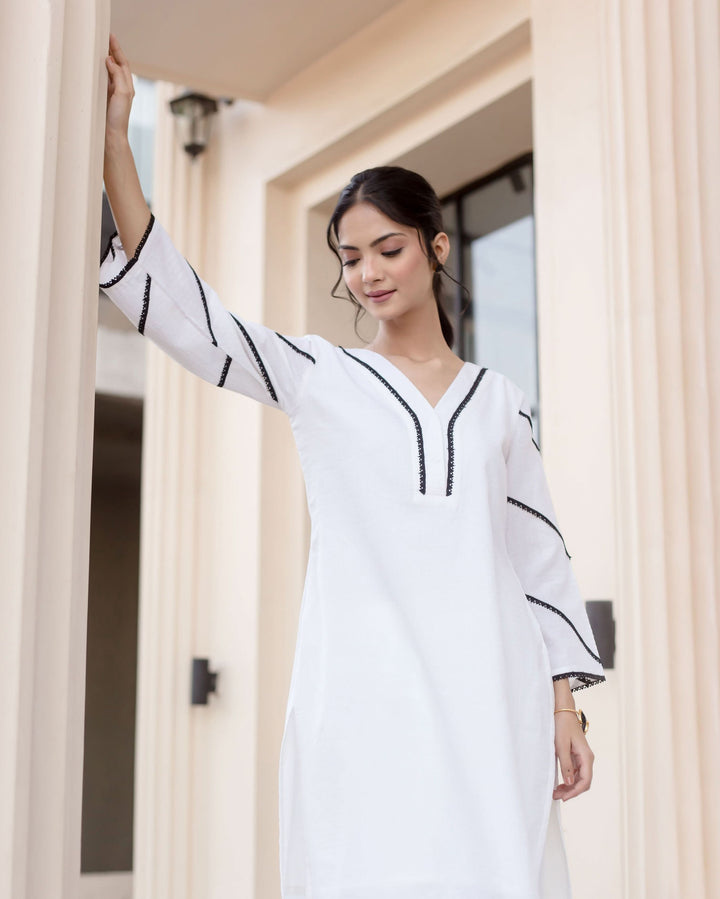 Peony White Solid Cotton Coord Set
